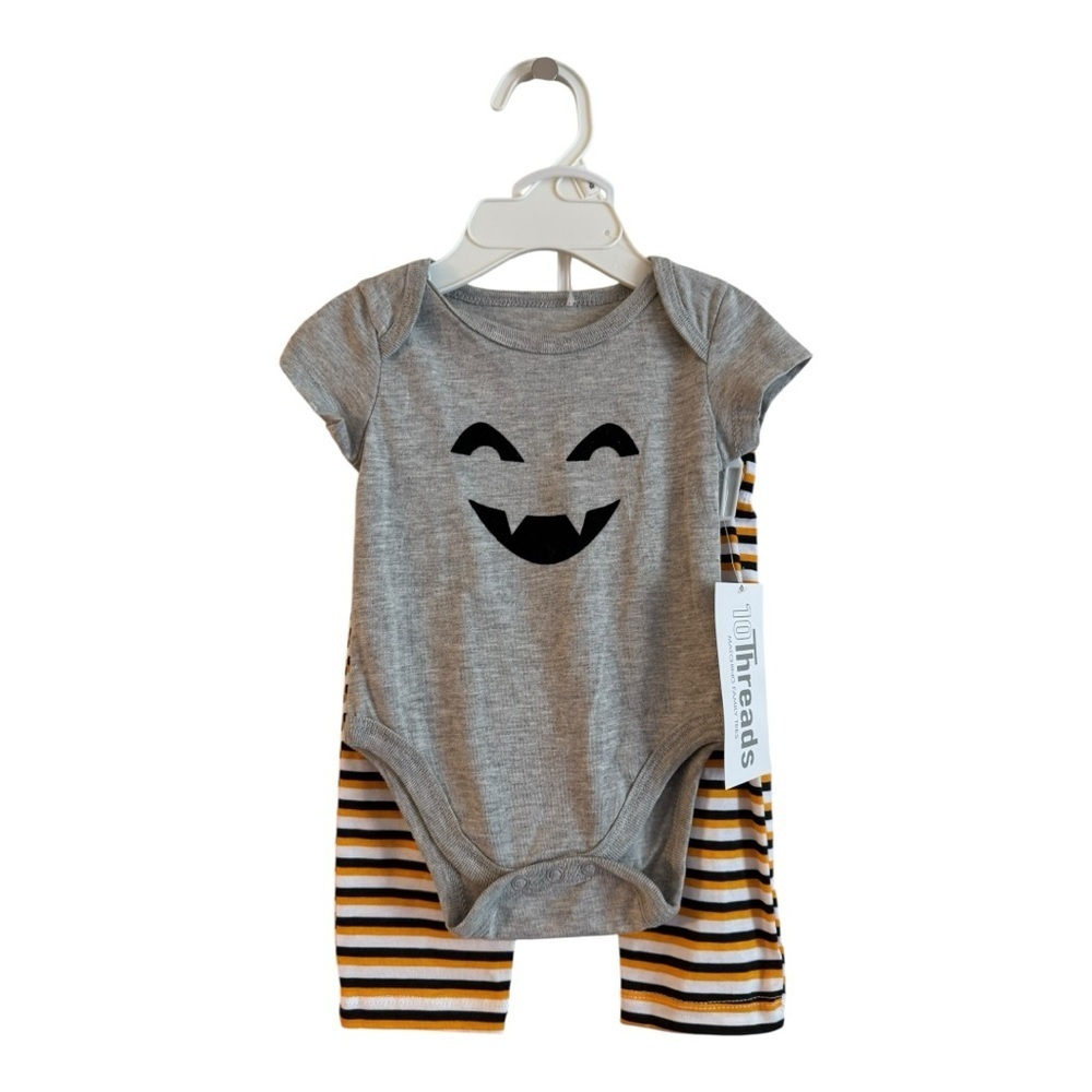 10 Threads Baby Halloween Outfit 0-3M Bodysuit & Pants Set Pumpkin Face NWT - Picture 4 of 4